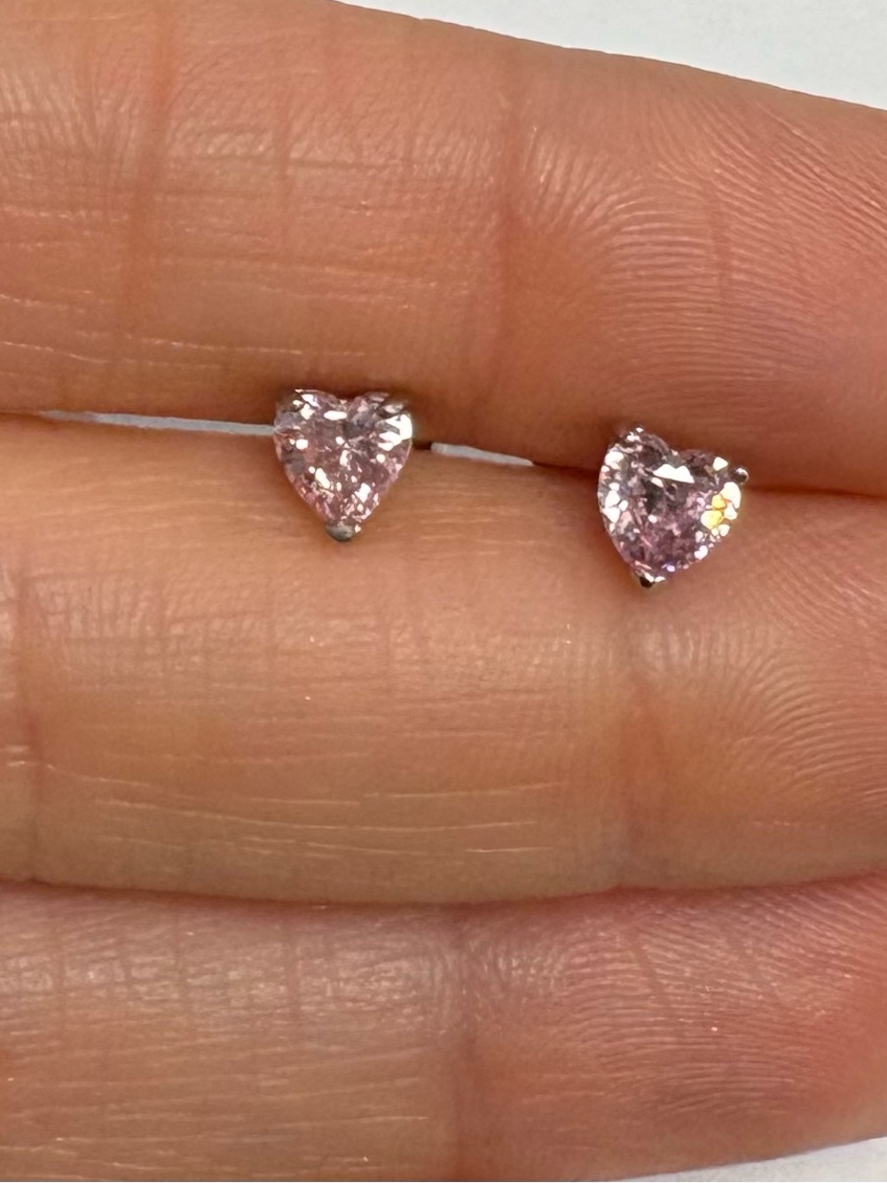 Suzy Levian Sterling Silver Heart Stud Earrings Pink CZ NWT